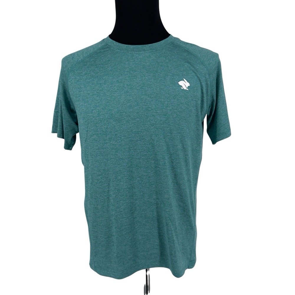Rabbit Running Mens Medium Teal Green Heathered EZ Tee Short Sleeve Shirt